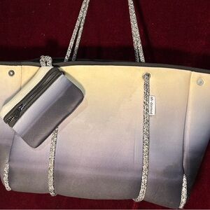 ah-dorned Gray Neoprene Tote with Braided Trim